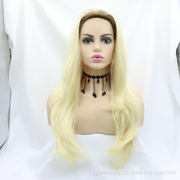 Vigorous postiche natural premium long curly blonde hair perruque synthetic non lace women wig ombre